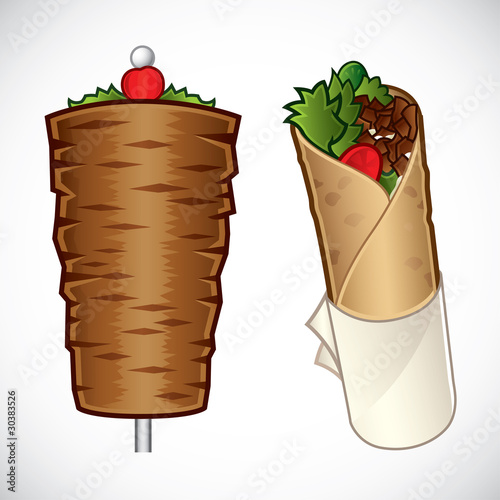 Vector: Vector illustration of döner kebab and a kebab roll Vector illustration of döner kebab and a kebab roll