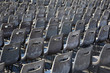 Many rows of gray, plastic chairs on Piazza San Pietro in Rome Many rows of gray, plastic chairs on Piazza San Pietro in Rome