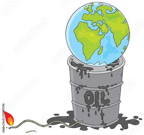 oil barrel vector. Earth on an oil barrel with a