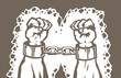 Stylized drawing of a man's hands in shackles