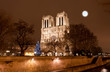 The famous Notre Dame at night in Paris