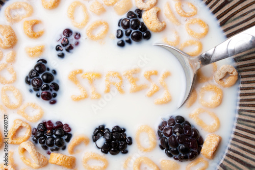 Photo: The Word STRESS In Cereal Letters The Word STRESS In Cereal Letters