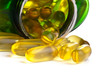 One bottle of omega 3 capsules over white background