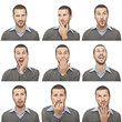 young man face expressions composite isolated on white backgroun young man face expressions composite isolated on white backgroun