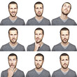 young man face expressions composite isolated on white backgroun young man face expressions composite isolated on white backgroun