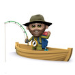 3d Explorer fishes from his boat 3d Explorer fishes from his boat