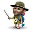 3d Explorer points with his walking stick 3d Explorer points with his walking stick