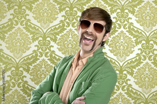 Photo: geek retro salesperson man funny mustache geek retro salesperson man funny mustache