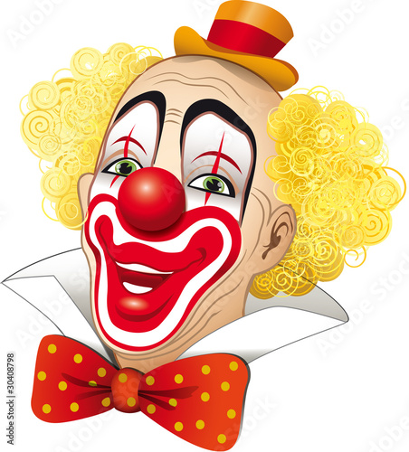 Illustration: Clown con i capelli gialli su fondo bianco Clown con i capelli gialli su fondo bianco