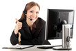 customer service operator girl in headset, thumb up