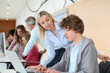 Group of students attending training course at school Group of students attending training course at school