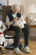 Senior woman knitting