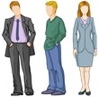Three business people in different poses.