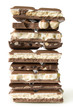 stack of chocolate and cookies isolated on white