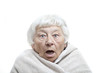 Shocked senior woman with a towel Shocked senior woman with a towel