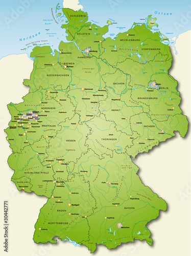 Vector: Deutschland Übersichtskarte grün 40cm x 52cm Deutschland Übersichtskarte grün 40cm x 52cm