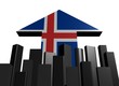 abstract skyline with Icelandic flag arrow illustration