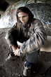 Photo: Homeless alcoholic drinking beer fisheye version Homeless alcoholic drinking beer fisheye version