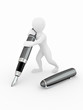 Men with pen on white isolated background