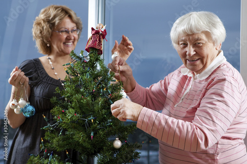 Photo: Volunteer helping senior decorate her Christmas Tree Volunteer helping senior decorate her Christmas Tree
