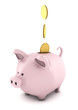 3d piggy bank with falling golden coins isolated on white 3d piggy bank with falling golden coins isolated on white