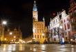 Architecture of old town in Gdansk at night, Poland.