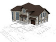The house 3D image on the plan