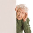 The old woman spies isolated on white background