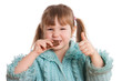 The little girl eats chocolate isolated on white background