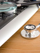 stethoscope and laptop with magnifier on wood stethoscope and laptop with magnifier on wood