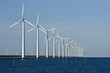 Long row of windturbines in the Netherlands