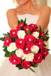 Wedding bouquet held by bride.