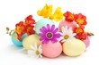 Colorful Easter Eggs with Spring Flowers