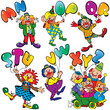 Funny clowns with balloons in the form of letters. Funny clowns with balloons in the form of letters.