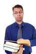 male nerdy geek is reading books over white background male nerdy geek is reading books over white background