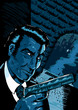 Noir spy scene in a comic book style