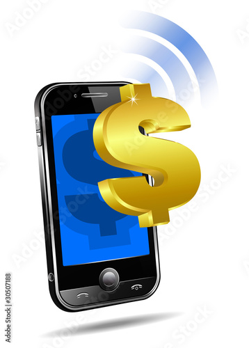 Vector: Pay by Mobile, Cell Smart Phone Dollar Pay by Mobile, Cell Smart Phone Dollar