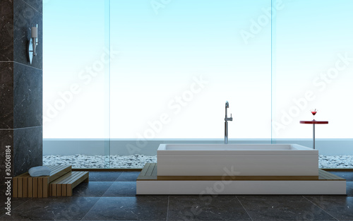 Illustration: Minimalistic modern design style of a bathroom Minimalistic modern design style of a bathroom