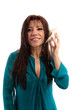 Foto: Beautiful woman holding sea shell to ear Beautiful woman holding sea shell to ear