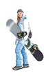 Girl with snowboard.
