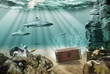 Treasure chest in sea