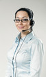 Sexy smiling call center operator portrait