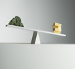 Cheese tipping seesaw with broccoli on opposite end