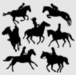 silhouettes of horse riders - vector