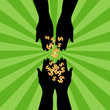 Vector: Silhouette of hands giving dollar symbols Silhouette of hands giving dollar symbols