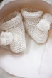 Close up of knit baby booties