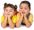 Photo: kids looking down, brother and sister kids looking down, brother and sister