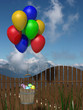 Painted eggs at Easter fying with ballons