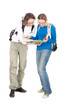 Two Students with backpack and notebook.