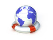 Globe and lifebuoy ring - 3d render